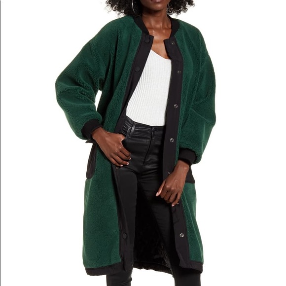 J.O.A. Faux Fur Long Bomber Teddy Coat